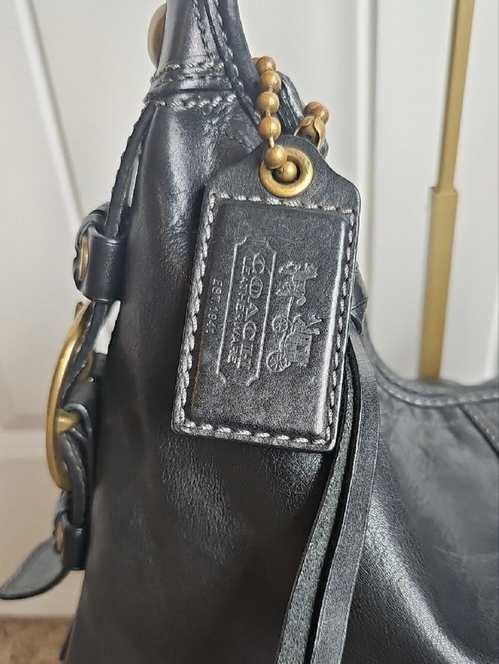 Coach XL Bleecker Black Burnished Leather Felicia Hobo Bag 11424 Tattersall EUC - Picture 6 of 14